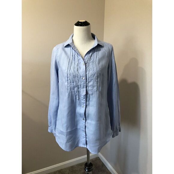 Malvin Hamburg Germany I Love Linen Printed Blouse Top Button Up Shirt Size M - Picture 1 of 12